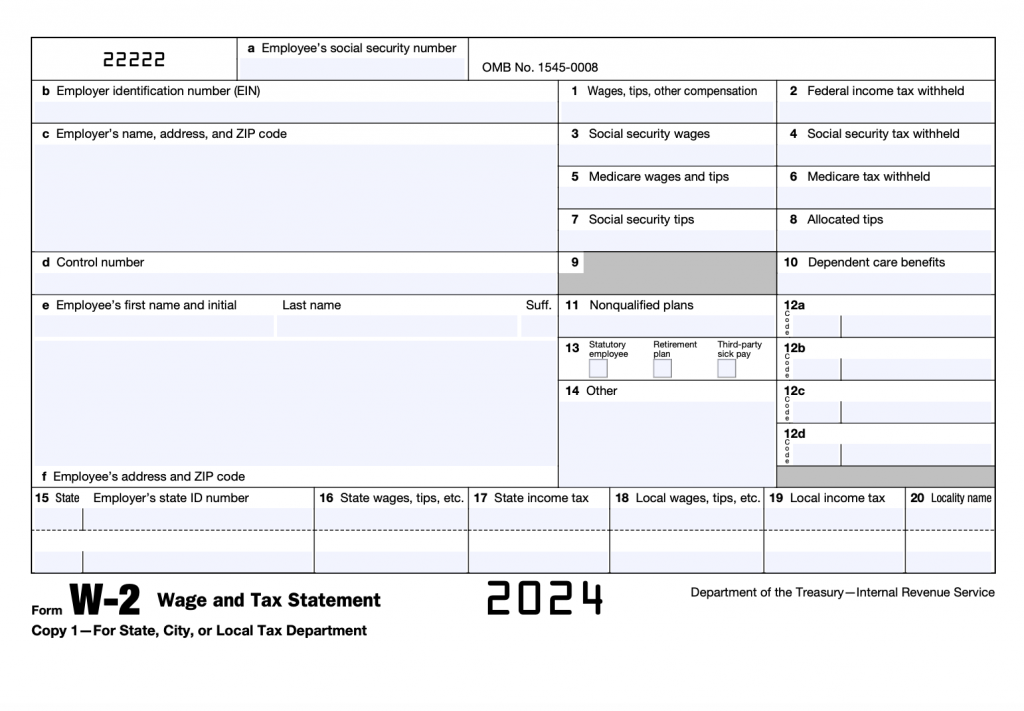 Sample W2 form